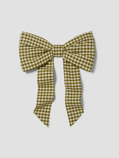 Botanical Green Gingham Linen Blend Bow - alternate image