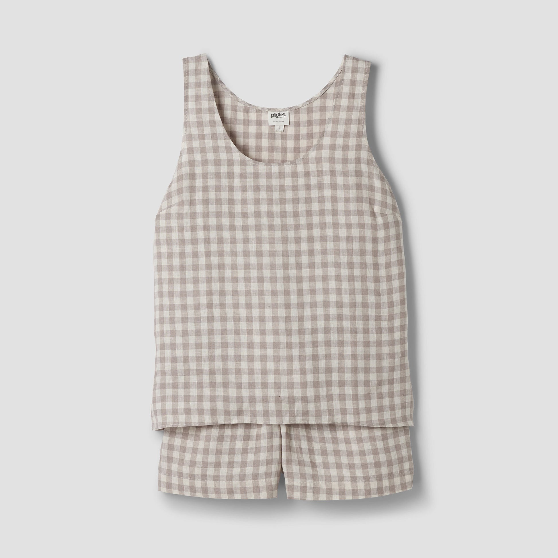 Mushroom Gingham Linen Cami Set