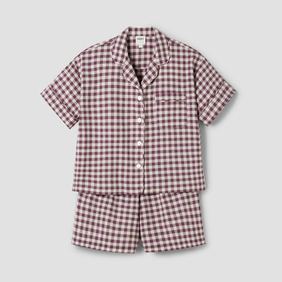 Berry Gingham Linen Blend Pajama Short Set