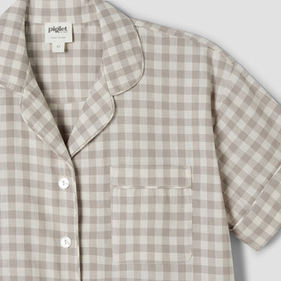 Mushroom Gingham Linen Blend Pajama Short Set