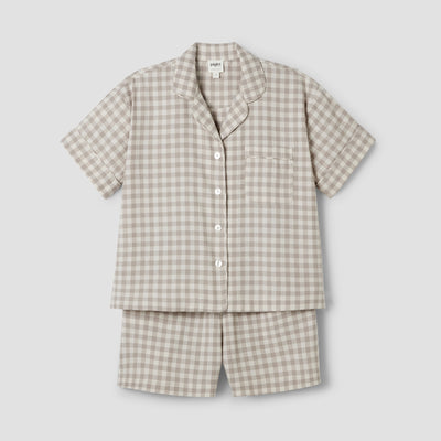 Mushroom Gingham Linen Blend Pajama Short Set - alternate image