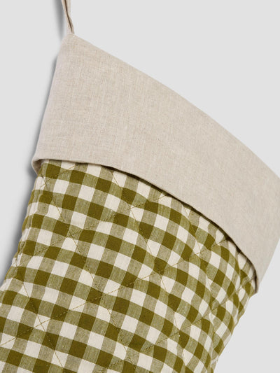 Botanical Green Gingham Linen Blend Christmas Stocking - alternate image