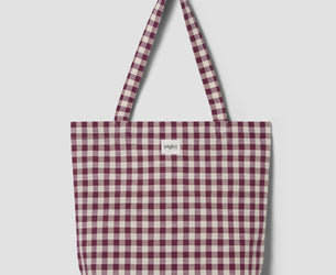 Berry Gingham Linen Blend Tote Bag - Piglet in Bed US