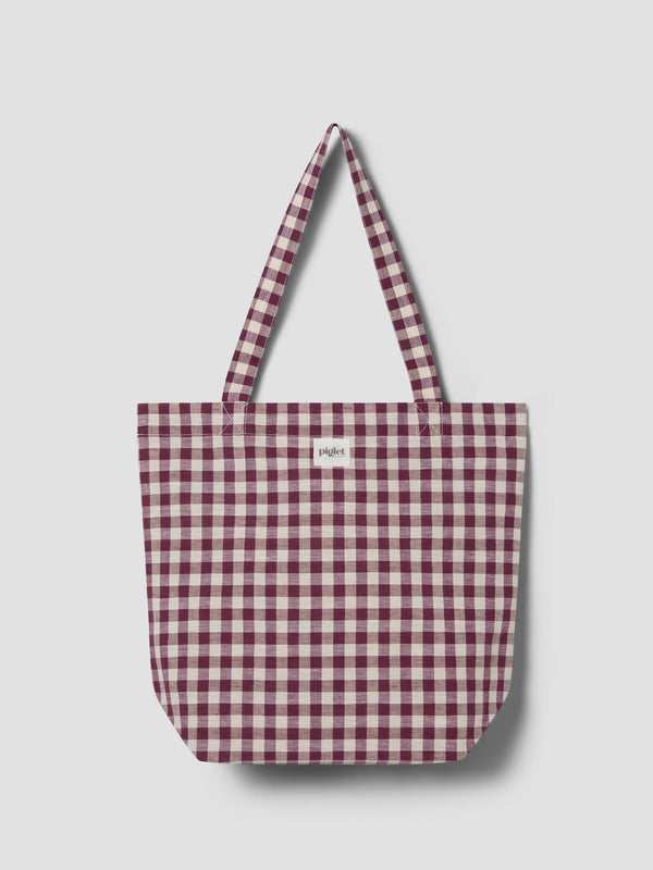 Berry Gingham Linen Blend Tote Bag - Piglet in Bed US