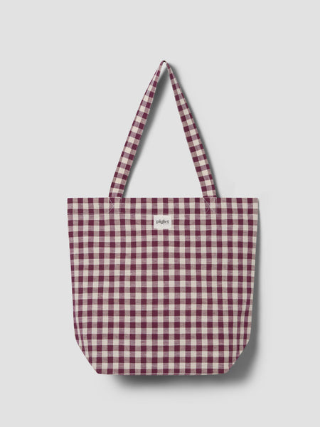 Berry Gingham Linen Blend Tote Bag | Piglet in Bed US