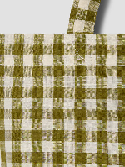 Botanical Green Gingham Linen Blend Tote Bag