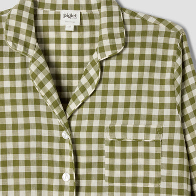 Botanical Green Gingham Linen Blend Pajama Set
