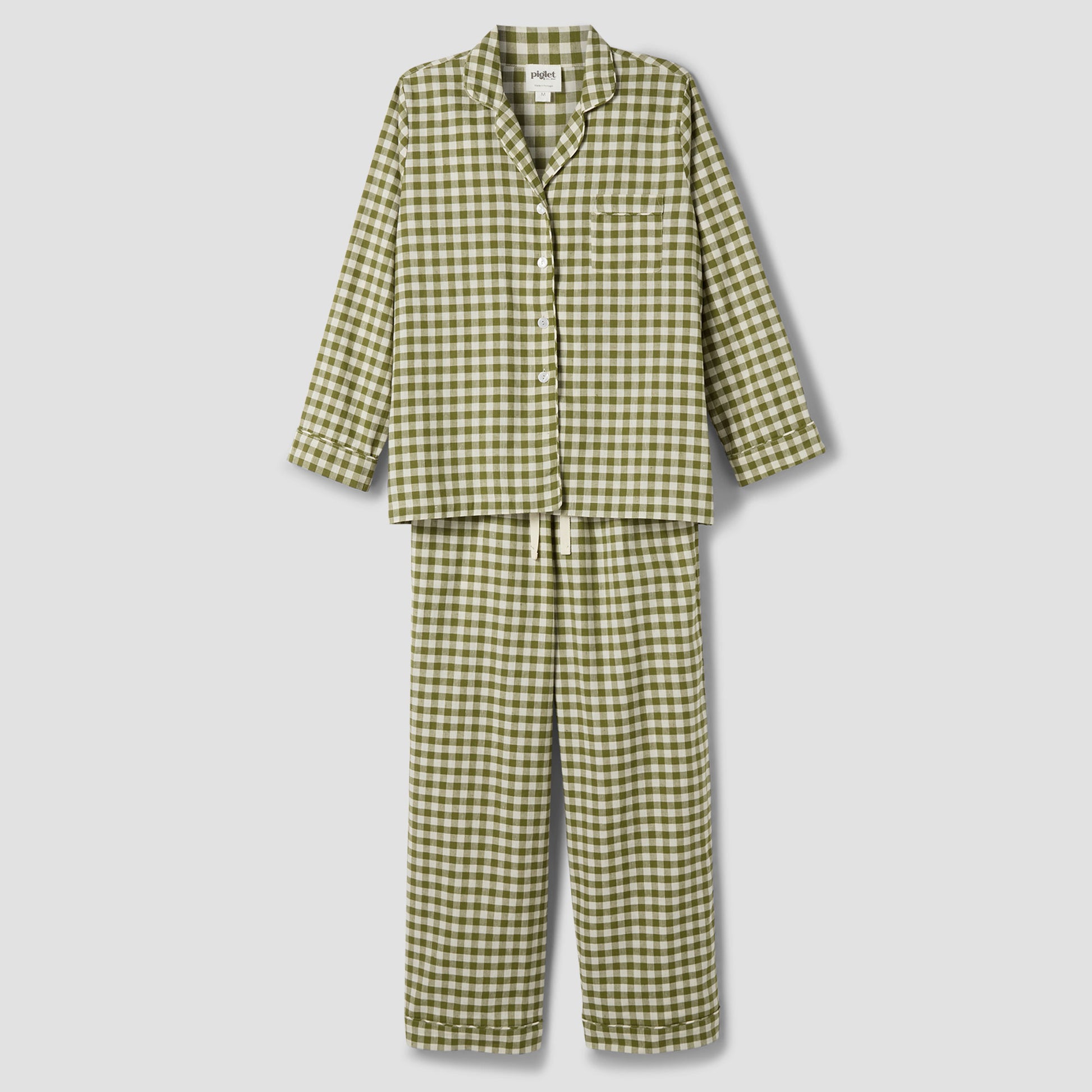 Botanical Green Gingham Linen Blend Pajama Set