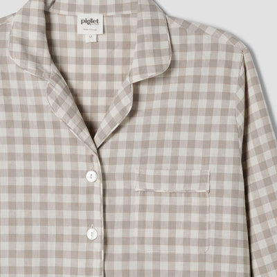 Mushroom Gingham Linen Blend Pajama Set