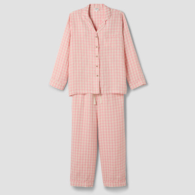 Pink Bloom Gingham Linen Pajama Set