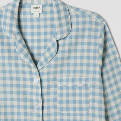 Warm Blue Gingham Linen Blend Pajama Set