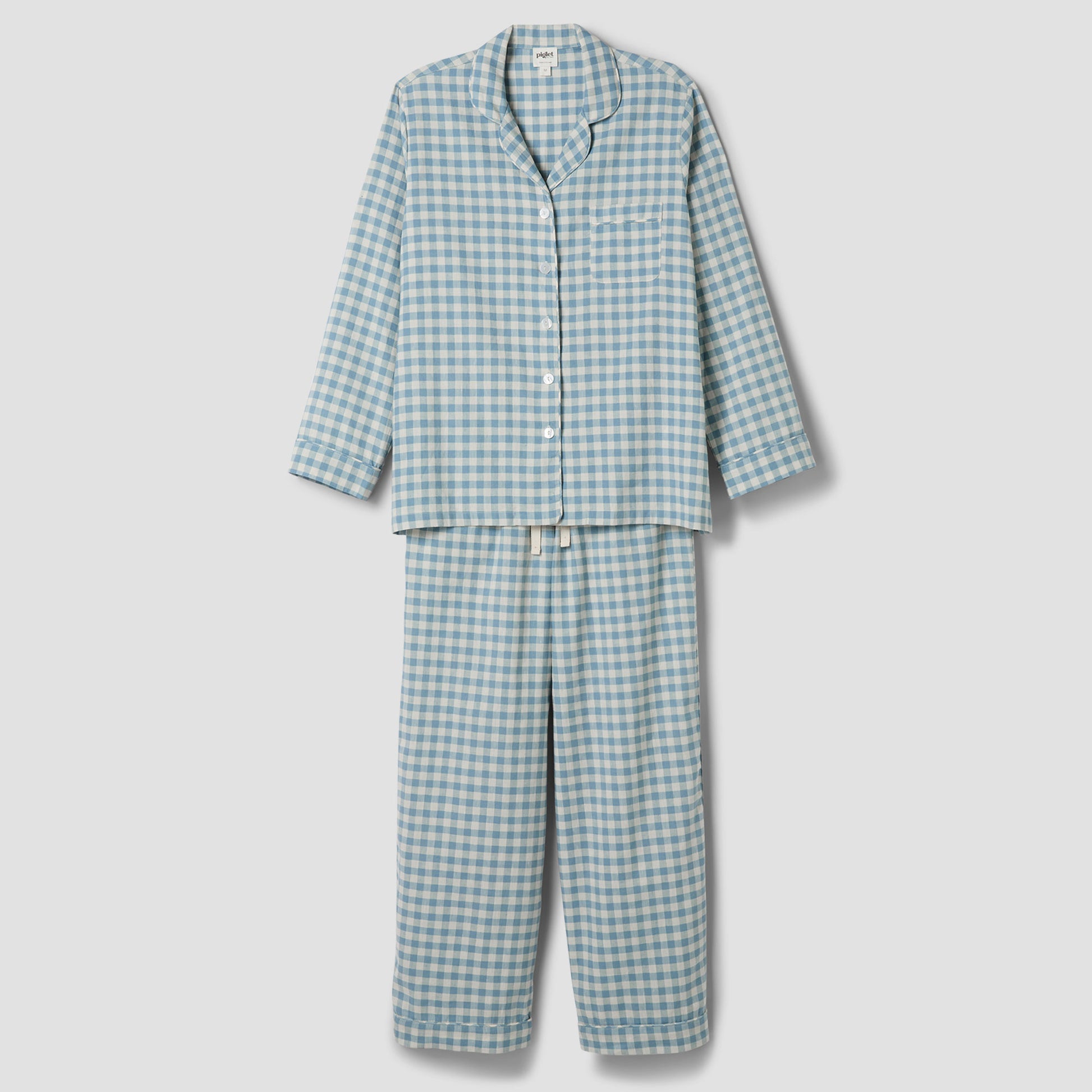 Warm Blue Gingham Linen Blend Pajama Set