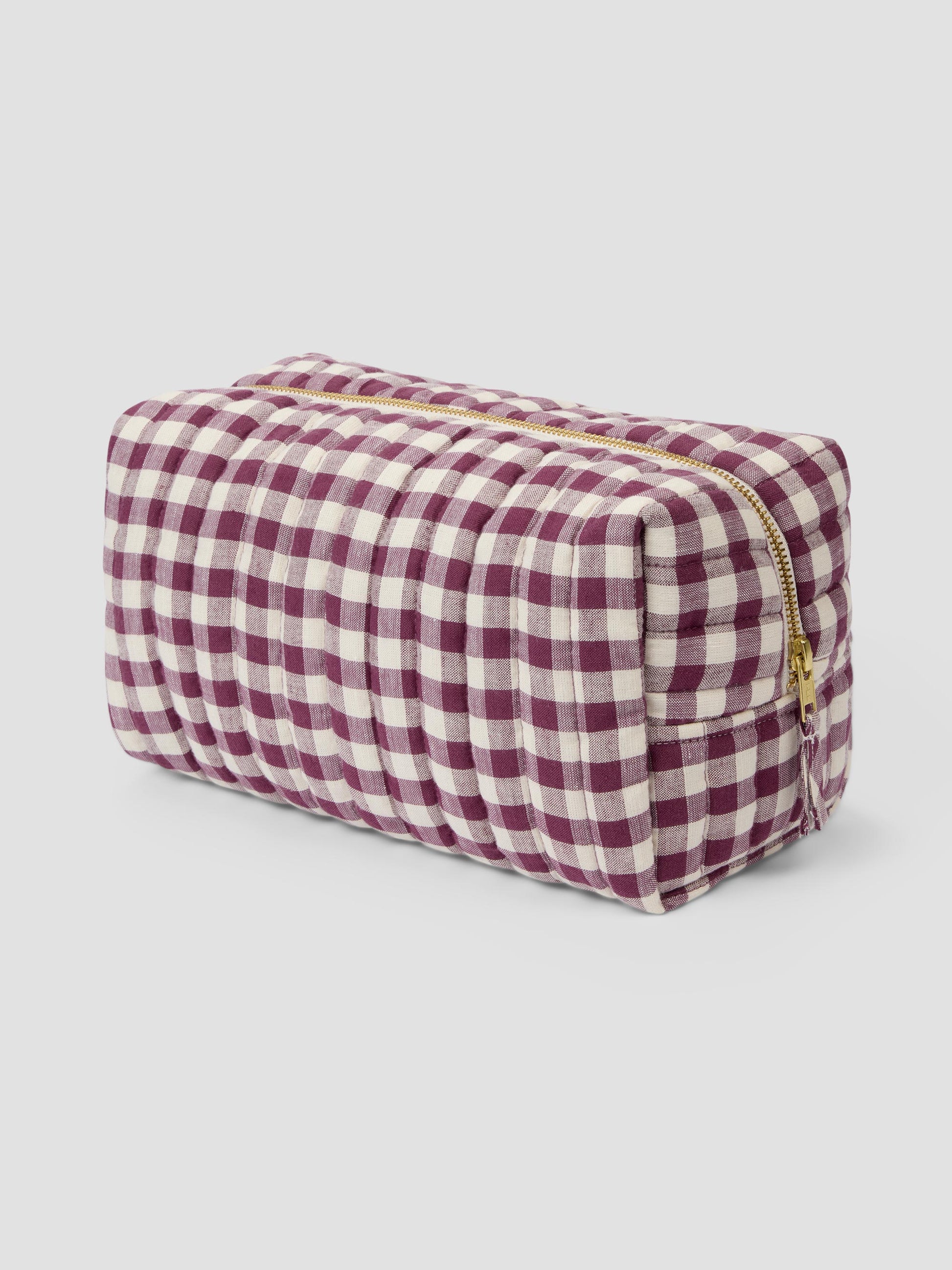 Berry Gingham Linen Blend Wash Bag