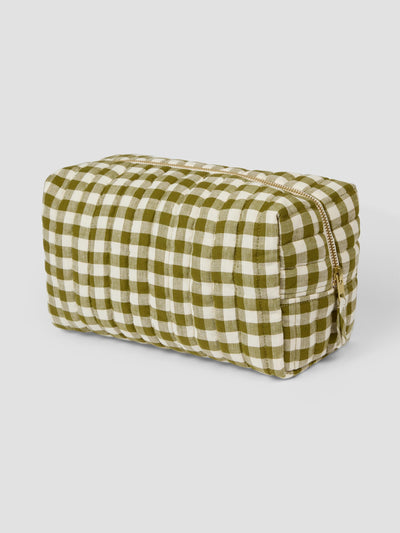 Botanical Green Gingham Linen Blend Wash Bag