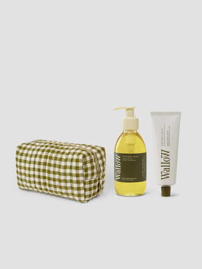 Botanical Green Gingham Washbag with Wallow Goodies