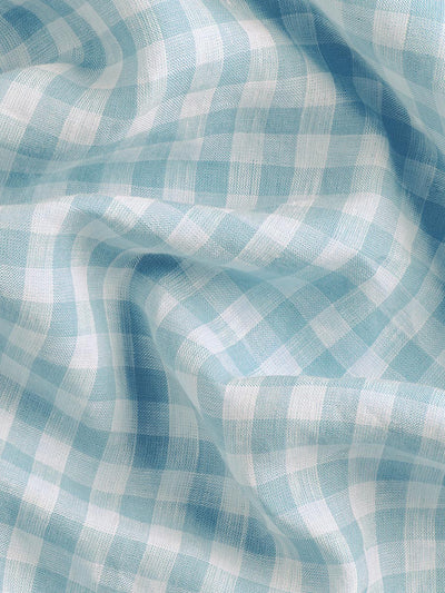 Warm Blue Gingham Linen Blend Curtains (Pair)