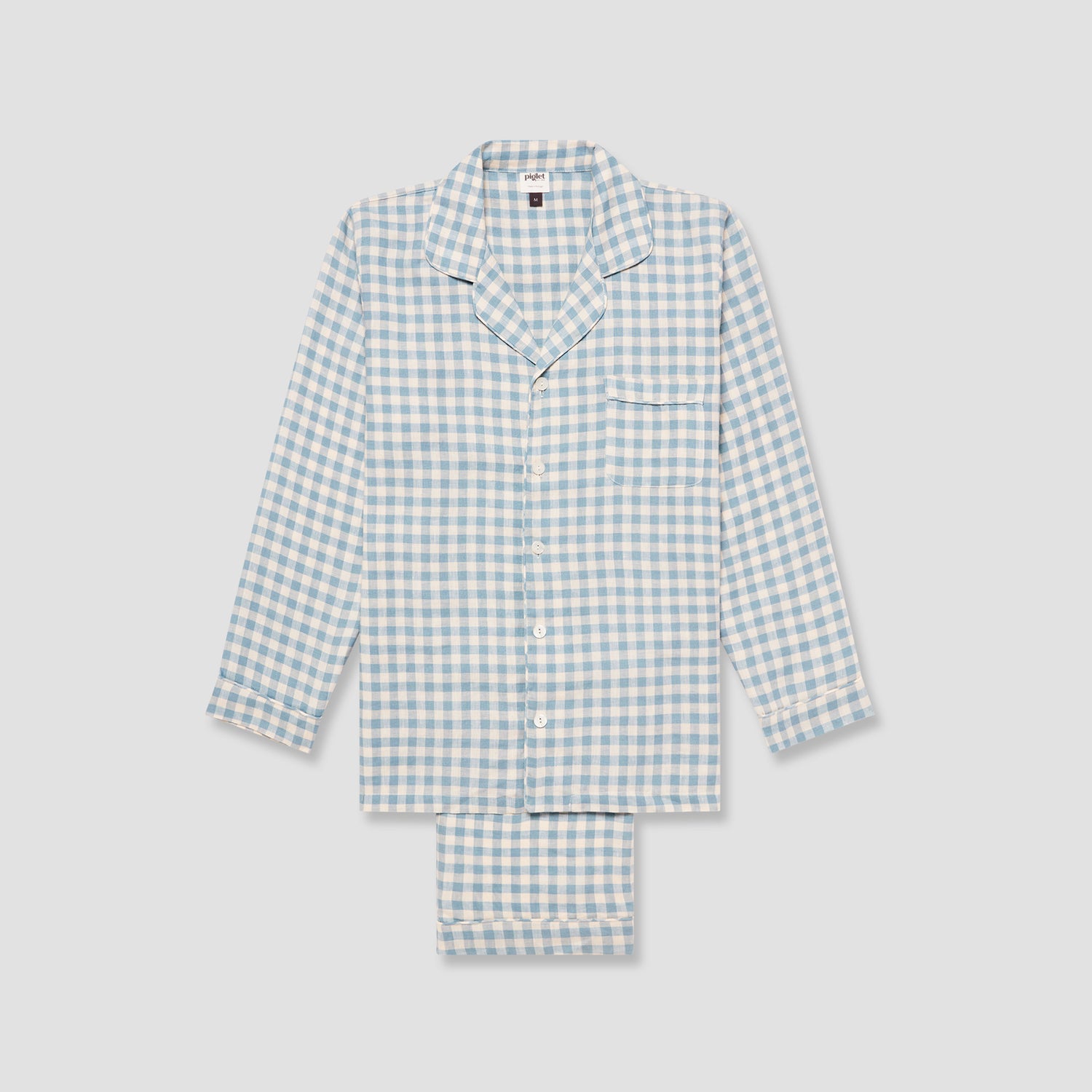 Warm Blue Gingham Linen Pajamas