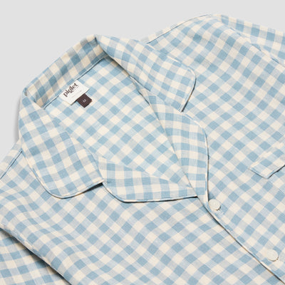 Men's Warm Blue Gingham Linen Pajama Shirt