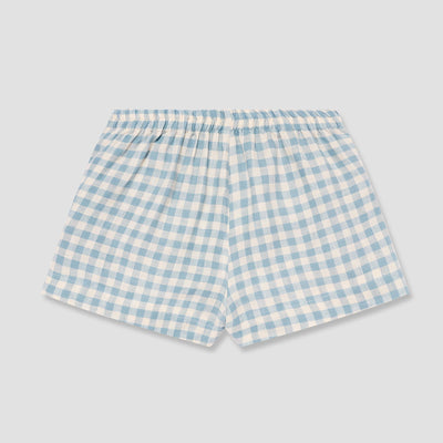 Warm Blue Gingham Linen Pajama Shorts Set