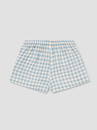 Warm Blue Gingham Linen Pajama Shorts Set