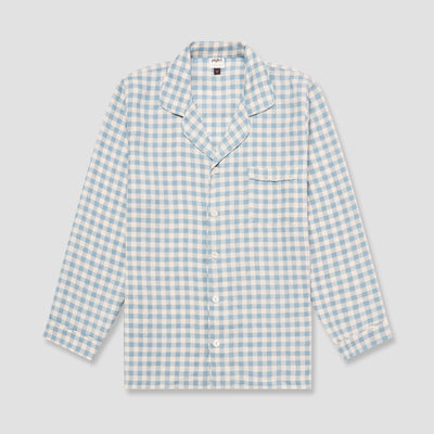 Men's Warm Blue Gingham Linen Pajama Shirt