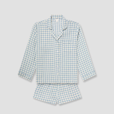Warm Blue Gingham Linen Pajama Shorts Set - alternate image