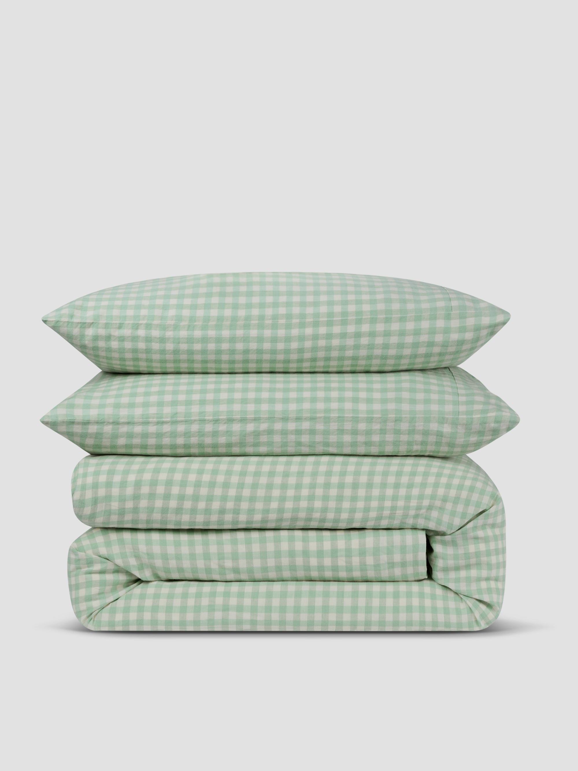 Sage Green Gingham Linen Blend Duvet Set