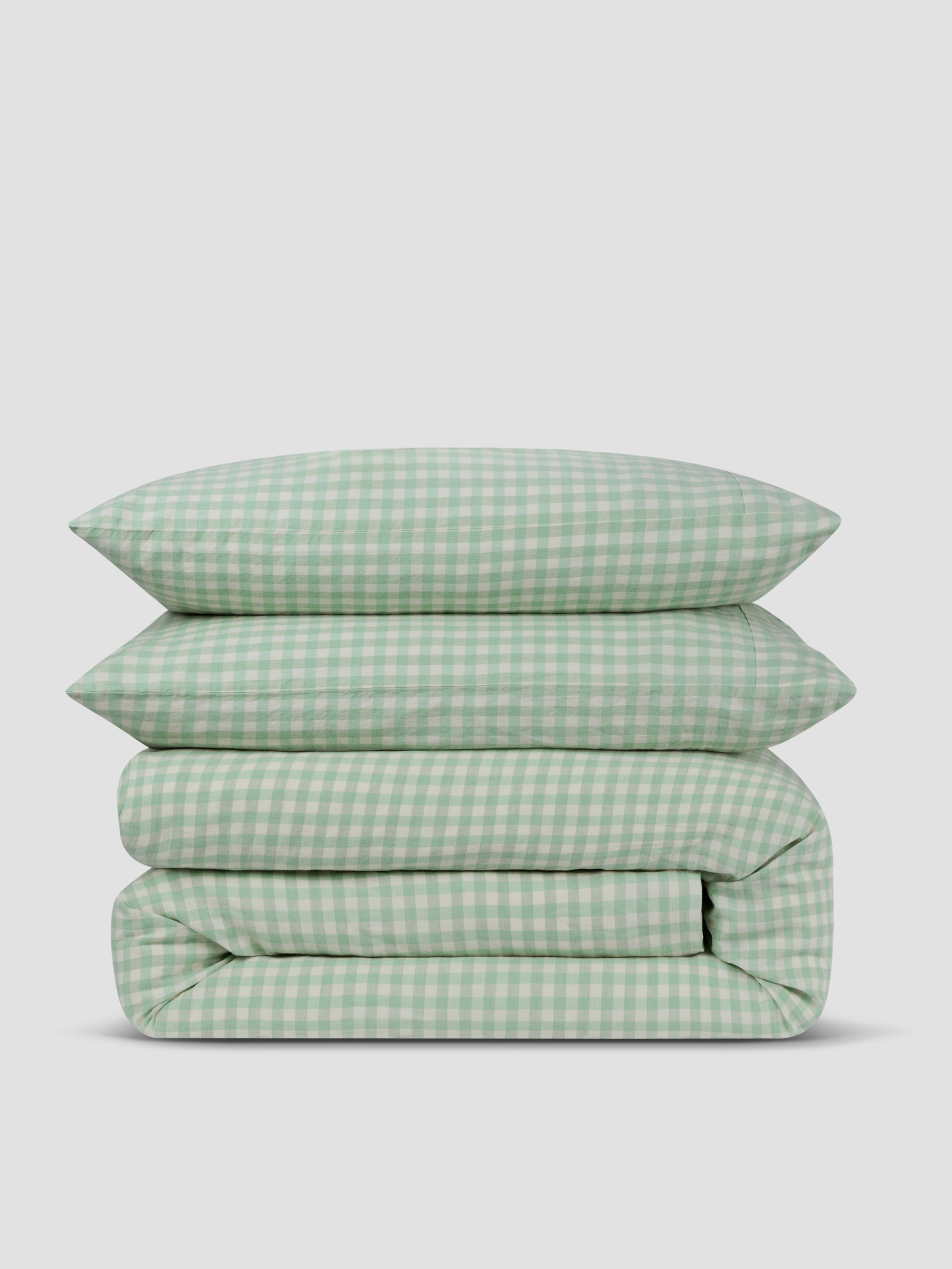 Sage Green Gingham Linen Blend Duvet Set