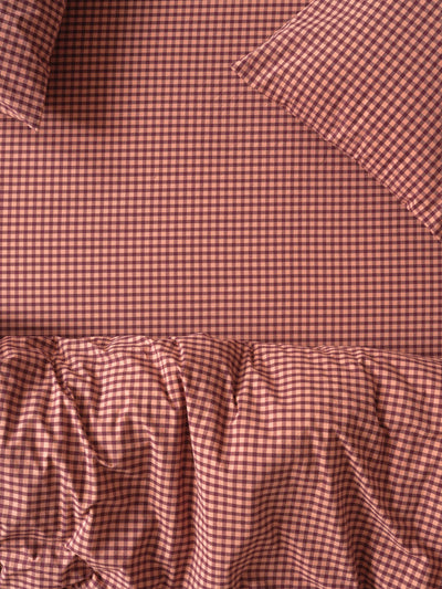 Fig & Blush Pink Gingham Washed Cotton Percale Fitted Sheet