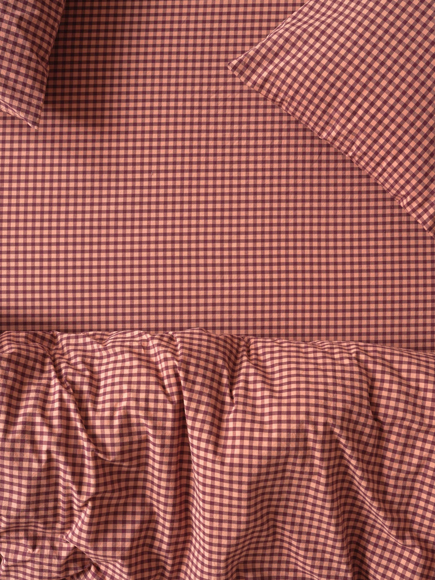 Fig & Blush Pink Gingham Washed Cotton Percale Bedding