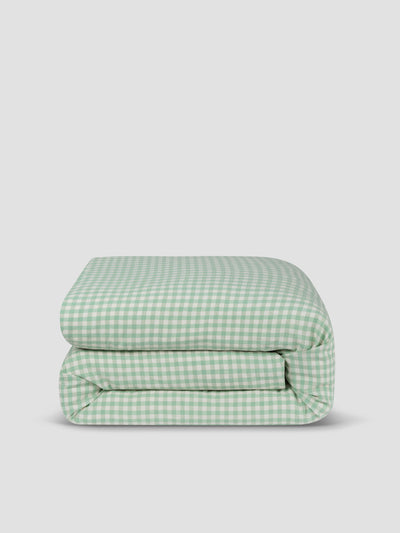 Sage Green Gingham Linen Blend Duvet Cover