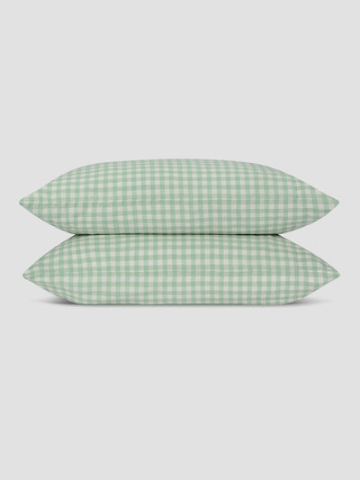 Sage Green Gingham Linen Blend Pillowcase (Pair) - alternate image