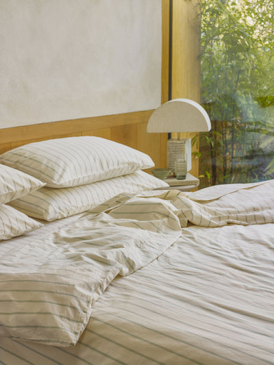 Mellow Green Slumber Stripe Cotton Duvet Cover