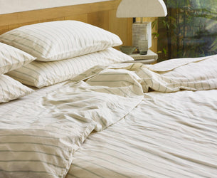 Mellow Green Slumber Stripe Cotton Duvet Cover