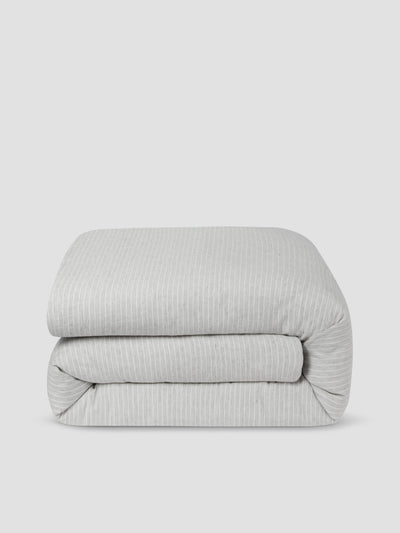 Gray Mini Stripe Linen Blend Duvet Cover