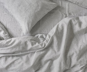 Gray Mini Stripe Linen Blend Duvet Cover