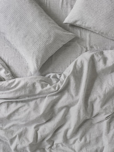 Gray Mini Stripe Linen Blend Duvet Cover