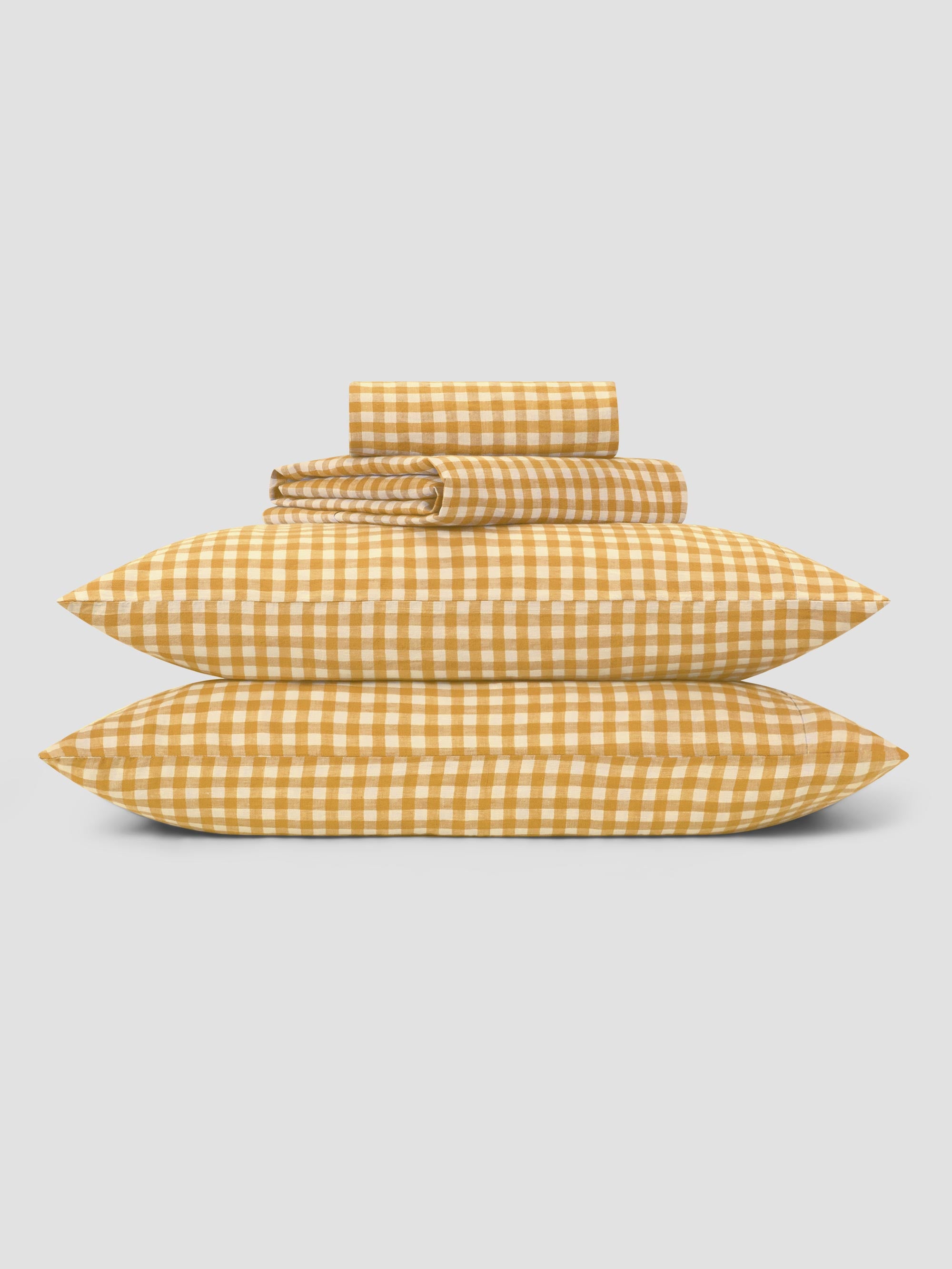 Honey Gingham Linen Blend Sheet Set - King