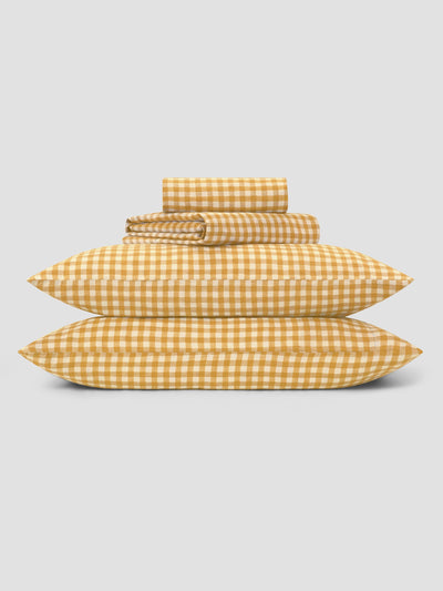 Honey Gingham Linen Blend Sheet Set