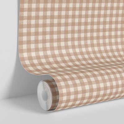 Warm Clay Gingham Wallpaper - alternate image