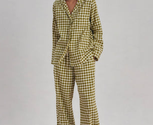 Botanical Green Gingham Linen Blend Pajama Set