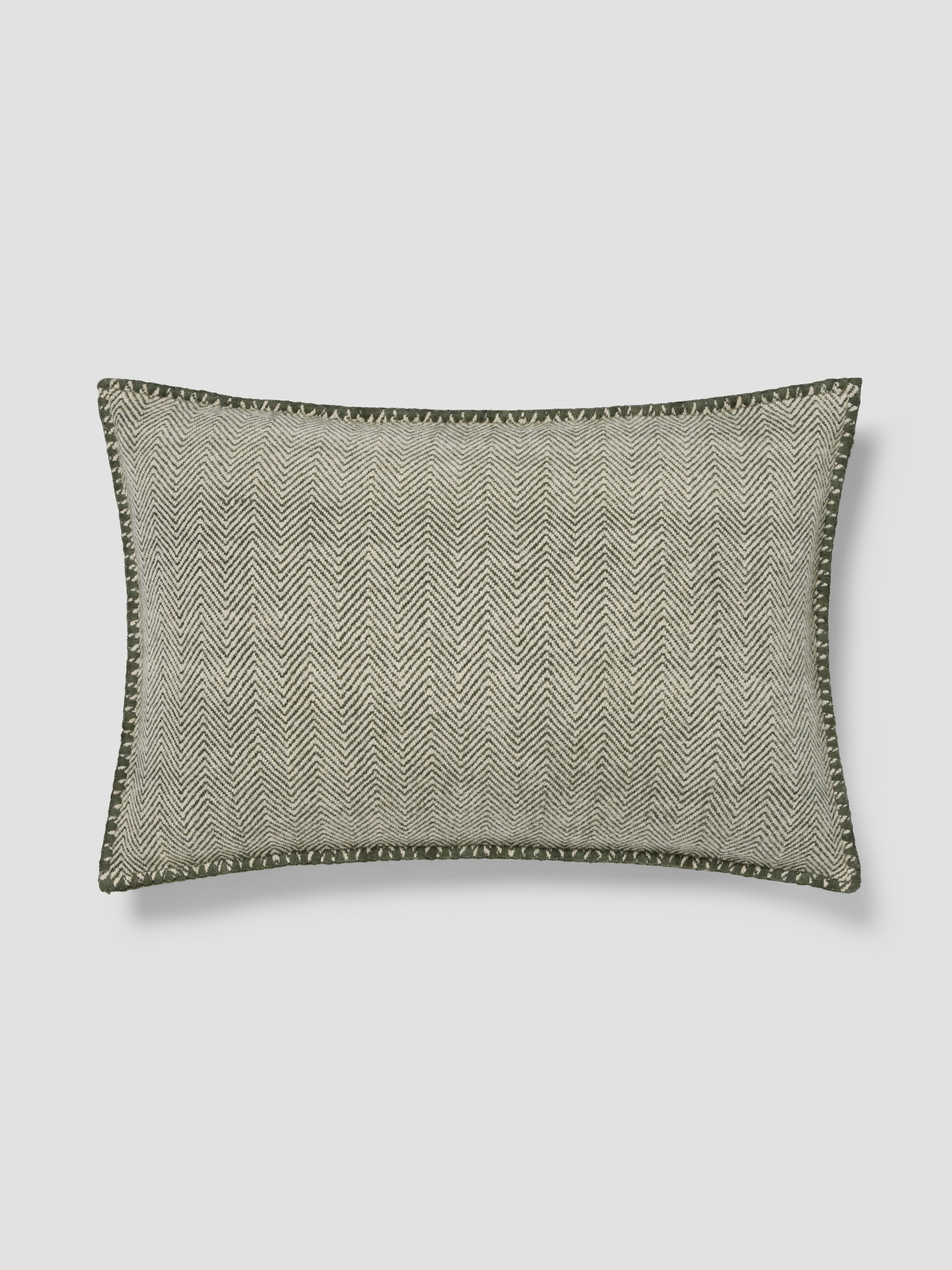 Fern Green Herringbone Wool Rectangle Cushion Cover
