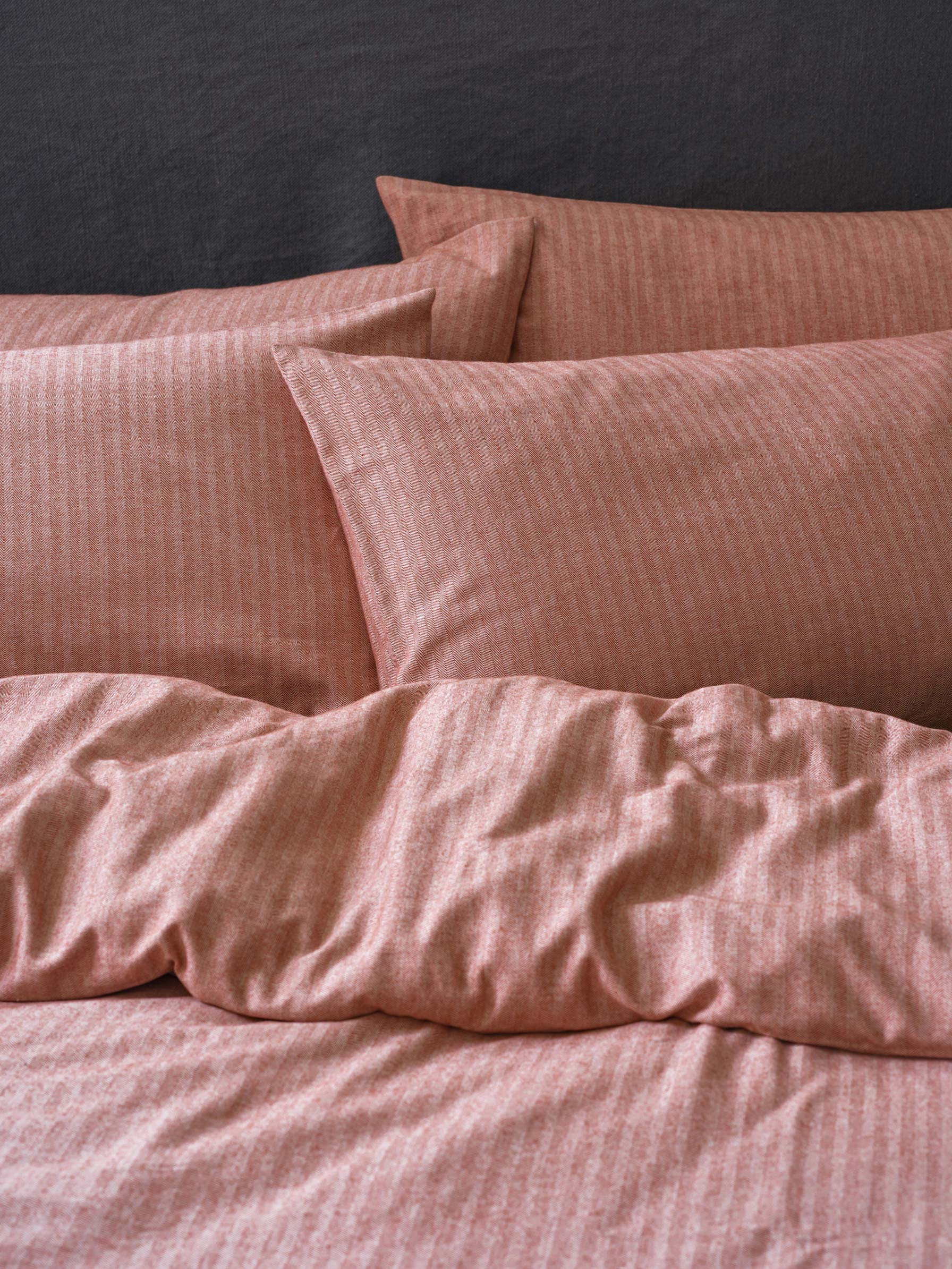 Auburn Red Herringbone Flannel Cotton Pillowcases (Pair)