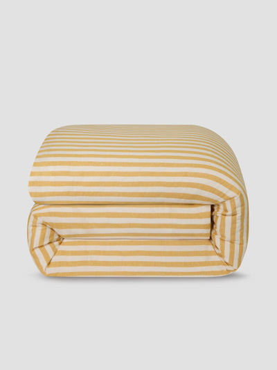 Honey Pembroke Stripe Linen Blend Duvet Cover - alternate image