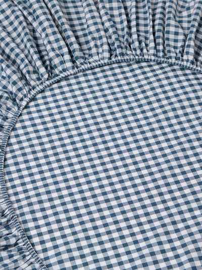 Indigo Small Gingham Cotton Fitted Sheet - alternate image