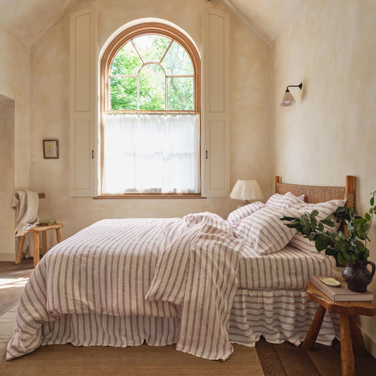 Rhubarb Kemptown Stripe Linen Blend Duvet Cover