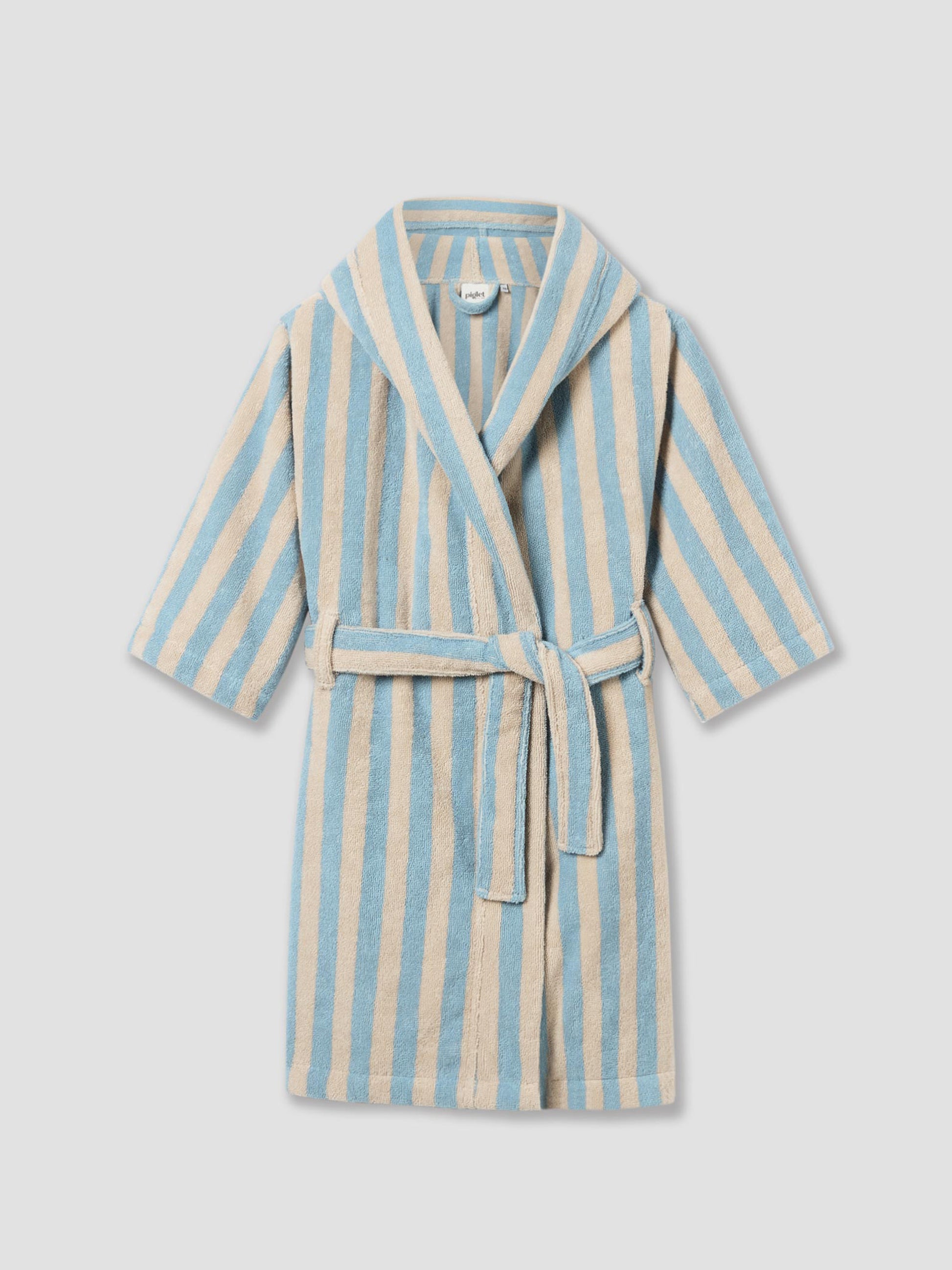 Coastal Blue Pembroke Stripe Kids Pembroke Stripe Cotton Robe - Piglet in Bed US