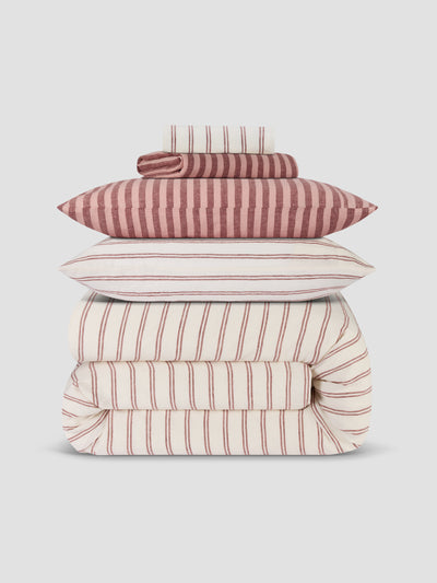 Rhubarb Rose & Kemptown Linen Blend Bedding Set - Piglet in Bed US