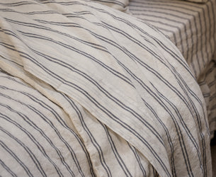 Ivory Kemptown Stripe Linen Blend Flat Sheet