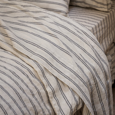 Ivory Kemptown Stripe 100% Linen Flat Sheet